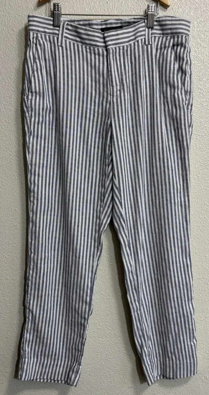Flat Front Linen Avery Pants Striped Stretch Nautical Resort Beach Comfy Size 6